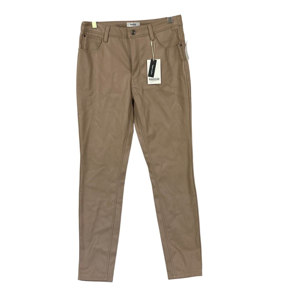 Kensie Jeans Vegan Leather Pants 4 27 Beige Tapered Ankle Stretch Faux 28x28 NEW